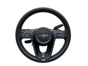 2016-2020 Bentley Bentayga Black Steering Wheel Air Bag Assembly with Clockspring and Combination Switch (Used OEM)