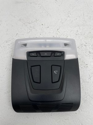 2012-2019 BMW 328i Black w/ Blue Stitching Upper Roof Console with Dome Light - Front (Used OEM)