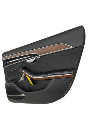 2019-2021 Audi A8 Black Door Interior Trim Panel with Piano Black and Genuine Wood - Front, Right (Passenger) (Used OEM)