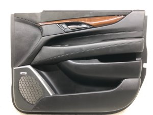 2015-2020 GMC Yukon XL Jet Black Door Interior Trim Panel with Wood Trim - Front, Right (Passenger) (Used OEM)