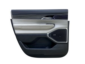 2022-2024 Jeep Wagoneer Beige Door Interior Trim Panel with Courtesy Lamp and Wood Grain Molding - Rear, Left (Driver) (Used OEM)