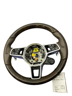 2018-2023 Porsche Panamera Tan Heated Walnut Wood Steering Wheel with Sport Chrono - Front (Used OEM)