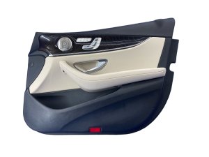 2017-2023 Mercedes-Benz E500 Beige Door Interior Trim Panel with Wood Insert and Burmester Audio - Front, Right (Passenger) (Used OEM)