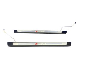 2015-2020 Audi S3 Silver Illuminated Door Sill Trim Cover Panel Set - Front (Used OEM)