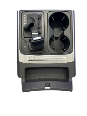 2025 Kia Carnival Black Center Console Cup Holder Gear Shift Trim Panel with Switches and Knob - Front (Used OEM)
