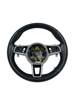 2019-2024 Porsche Cayenne Black Leather Steering Wheel with Paddle Shifters and Controls (Used OEM)
