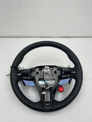 2024-2025 Hyundai Elantra Black w/ Blue Stitching Steering Wheel with Control Switches and Paddle Shifters - Front (Used OEM)