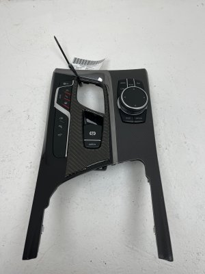 2018-2023 BMW M5 Aragon Brown Center Console Upper Trim Bezel with Media Control Switch - Front (Used OEM)