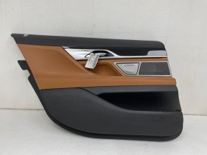 2020-2022 BMW 740i Tan Door Interior Trim Panel with Window Switch - Rear, Left (Driver) (Used OEM)