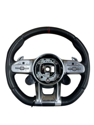 2019-2022 Mercedes-Benz A220 Black Leather AMG Steering Wheel Assembly with Controls and Paddle Shifters (Used OEM)