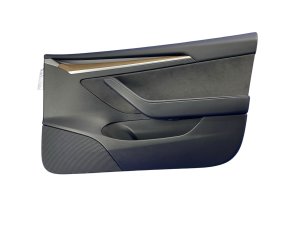  Tesla Model y Black Door Interior Trim Panel with Woodgrain - Front, Right (Passenger) (Used OEM)