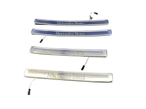  Mercedes-Benz Sclass Silver Illuminated Door Sill Trim Cover Panel Set (Used OEM)