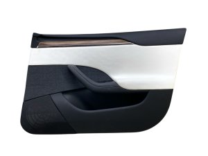  Tesla Model s White Door Interior Trim Panel with Walnut Wood Trim - Front, Right (Passenger) (Used OEM)