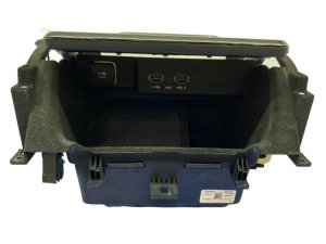 2022-2023 Jeep Wagoneer Black Center Console Media Storage Bin with USB Ports and Sliding Cover - Front (Used OEM)