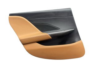 2022-2025 Lucid Air Tan Door Interior Trim Panel with Leatherette and Wood Grain - Rear (Used OEM)