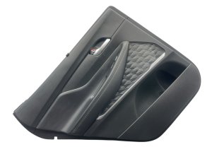 2021-2023 Hyundai Santa Fe Obsidian Black Door Interior Trim Panel with Heated Seat, Premium Audio and Sunshade - Rear, Left (Driver) (Used OEM)