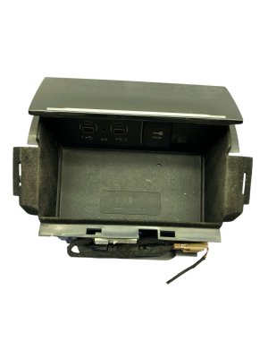 2021-2026 Jeep Grand Cherokee L Black Center Console Storage Cubby with Wireless Charger and USB Port - Front (Used OEM)