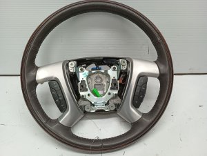 2007-2008 GMC Yukon Brown Heated Wood and Leather Steering Wheel with Buttons (Used OEM)
