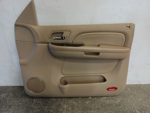 2007-2009 GMC Yukon Tan Door Interior Trim Panel - Front, Right (Passenger) (Used OEM)