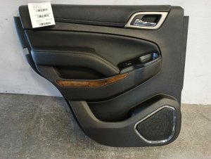2015-2020 GMC Yukon Black Front Door Interior Trim Panel - Rear, Left (Driver) (Used OEM)