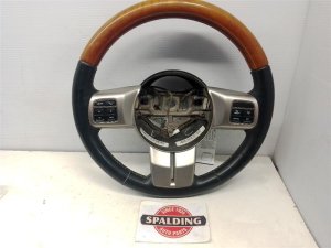 2011-2013 Jeep Grand Cherokee Black Leather and Wood Grain Steering Wheel with Controls (Used OEM)