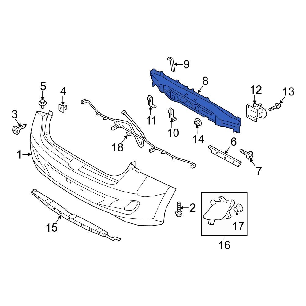 2013-2017 Hyundai Elantra Bumper Impact Bar - Rear (Used OEM)