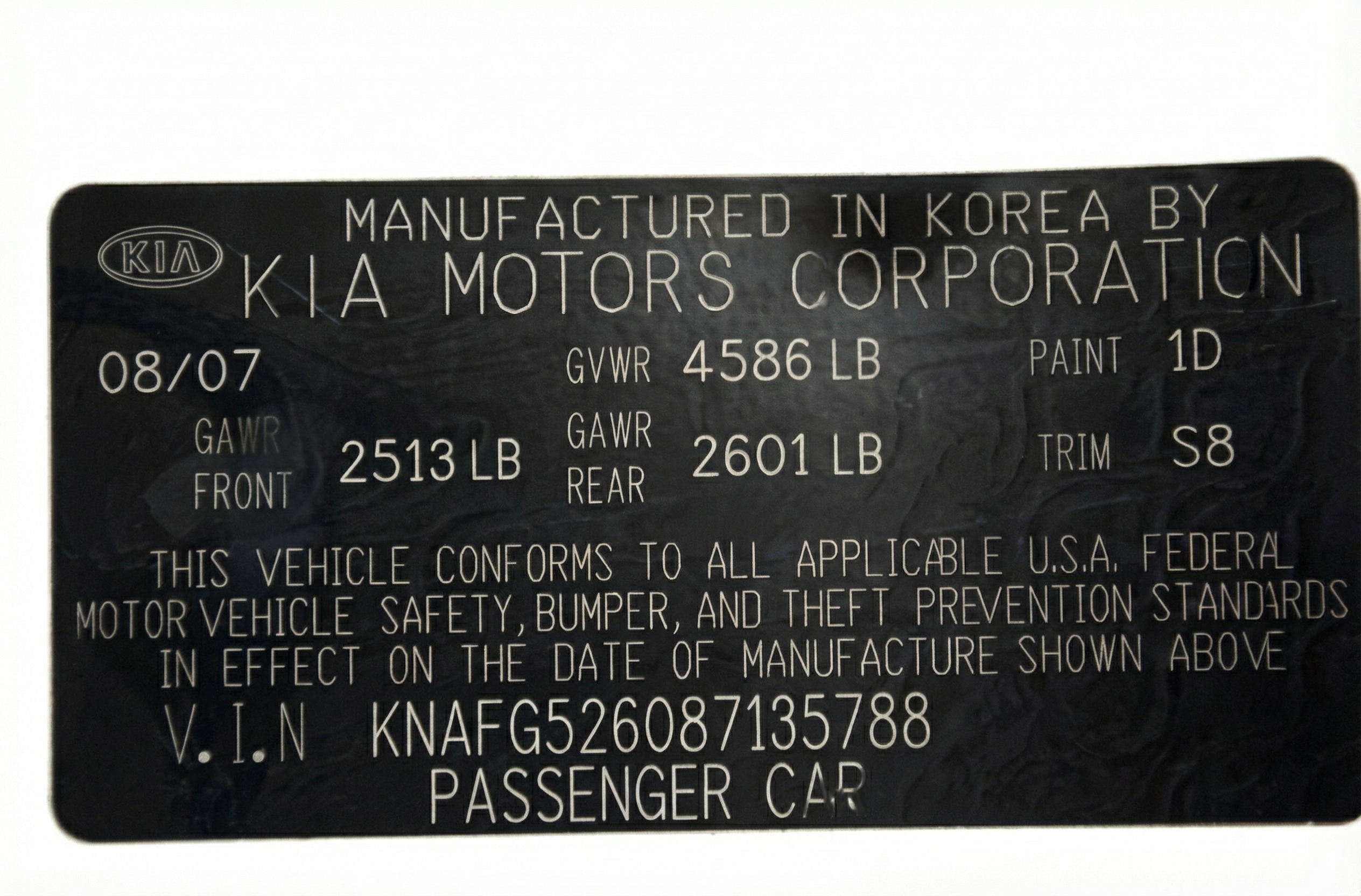 2007-2012 Kia Rondo Black Dashboard Air Bag (Used OEM)