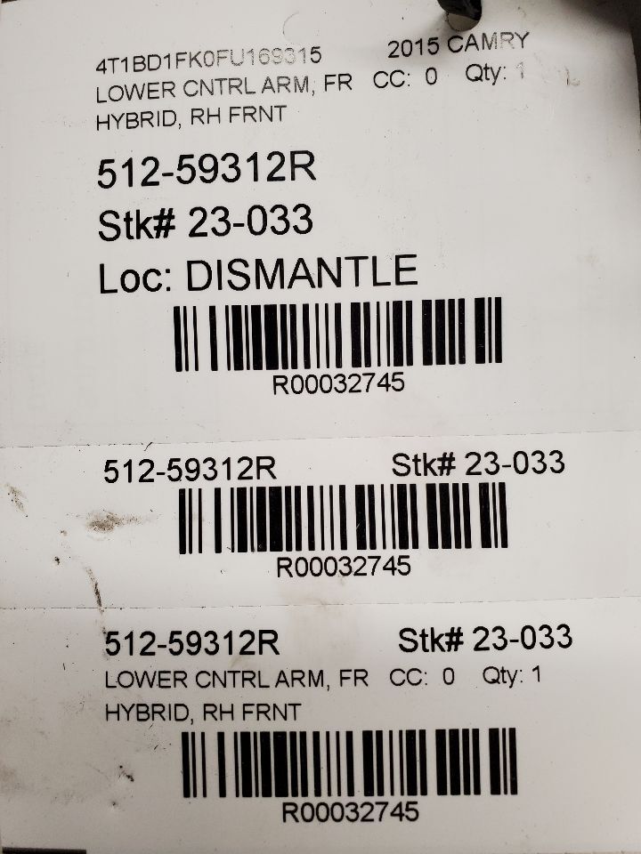 2013-2017 Toyota Camry Lower Suspension Control Arm - Front, Right (Passenger) (Used OEM)