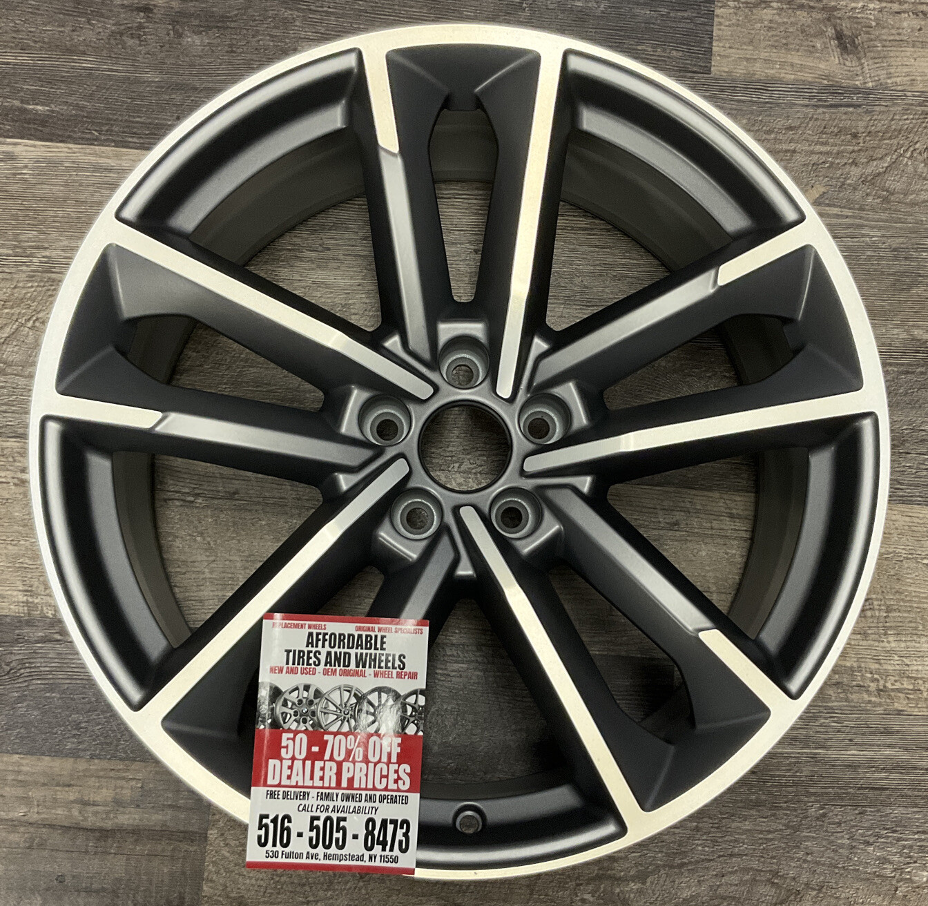 2019-2020 Audi A6 Black 18x8 5 Double-Spoke Machined Charcoal Alloy Wheel (Remanufactured OEM)