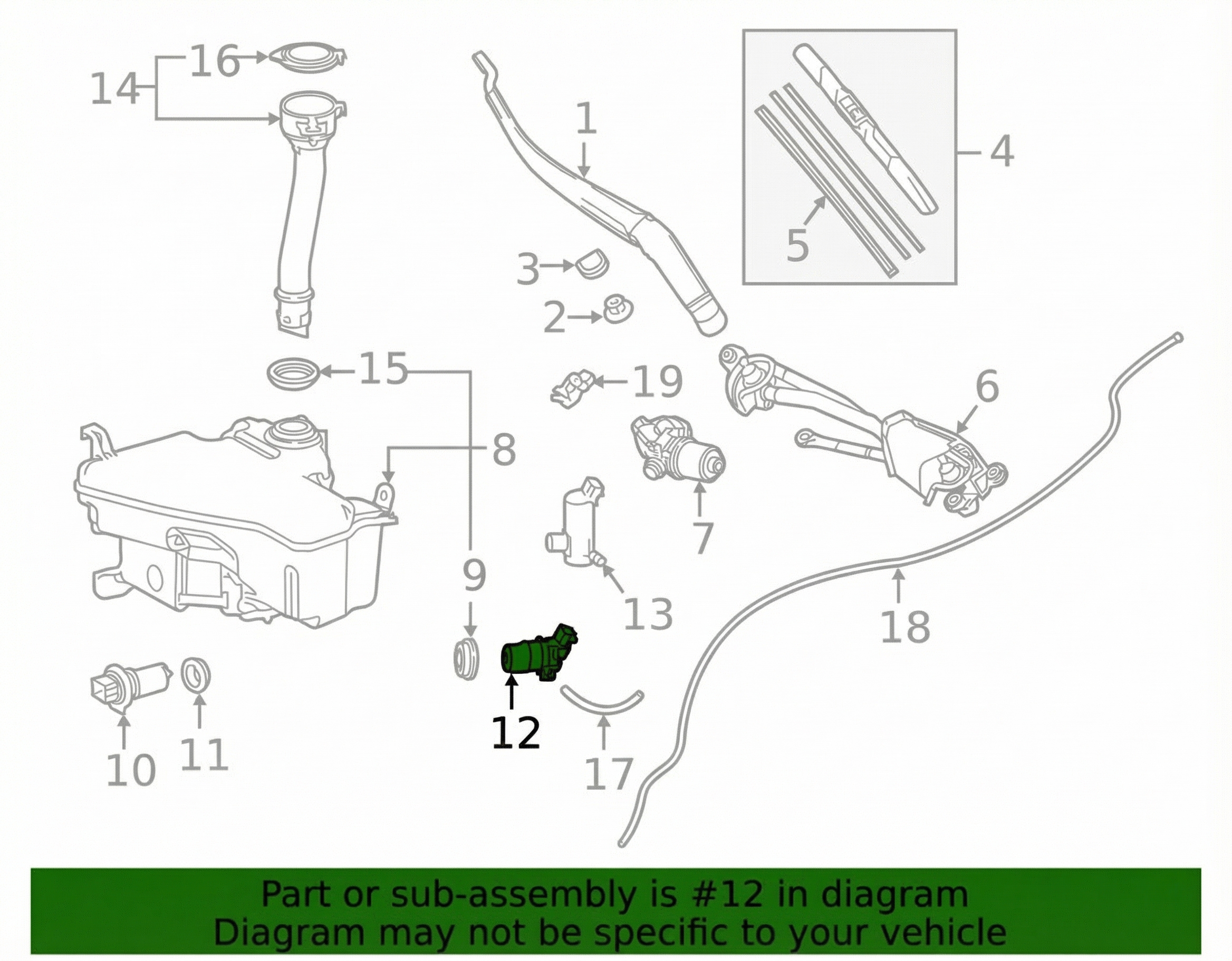 2010-2012 Lexus LS600h Washer Fluid Reservoir Assembly with Pump (Used OEM)