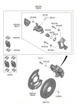 2022-2026 Hyundai Tucson Disc Brake Caliper with Electronic Parking Brake Actuator - Rear, Right (Passenger) (Used OEM)