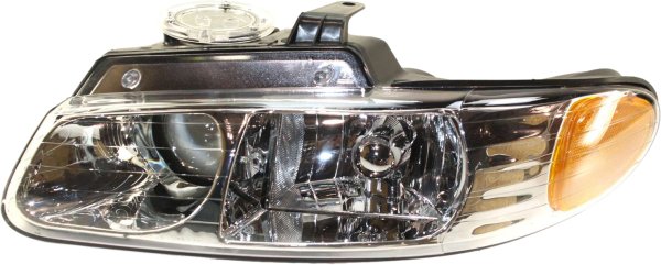 Headlight Assembly for Dodge Caravan, Chrysler Town and Country, Plymouth Voyager 1996-1999, Left (Driver), Halogen, with Quad Lights, Replacement