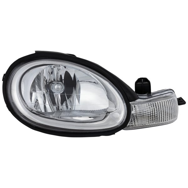 Headlight Assembly for Chrysler Neon 2000-2002, Right (Passenger) Side, Halogen Light with Chrome Interior, Replacement