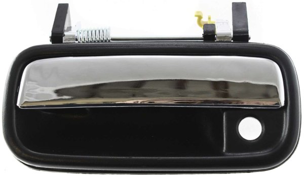 Front Exterior Door Handle for 1989-1995 Toyota Pickup, 1990-1995 4Runner, Left (Driver), Plastic, Chrome Lever with Black Bezel, with Keyhole, Replacement