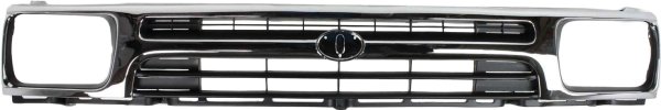 Grille for 1992-1995 Toyota Pickup, Chrome Shell with Painted Black Insert, Plastic, 1-Piece Type, 2WD (Two-Wheel Drive), Replacement