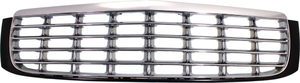 Grille for Cadillac Deville 1997-1999, Plastic Material, Chrome Shell with Painted Black Insert, Replacement