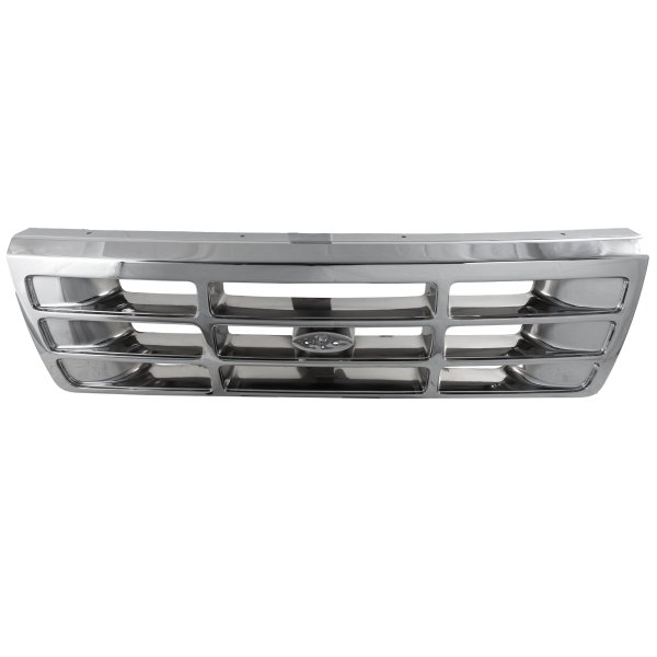 Plastic Grille for Ford F-Series 1992-1997, Chrome Shell with Painted Gray Insert, Replacement