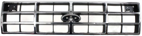 Plastic Grille for 1989-1990 Ford Bronco II & 1989-1992 Ranger, Chrome Shell with Painted Silver Insert, Replacement