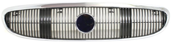 Grille for Buick Century 2003-2005, Plastic, Chrome Shell with Painted Silver-Black Insert, Replacement