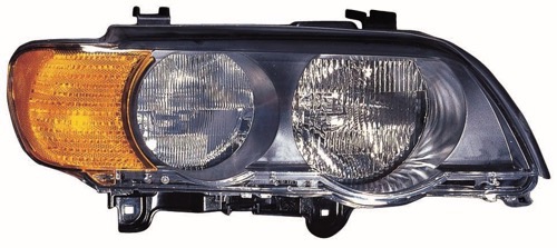 Front Headlight Assembly Replacement Housing / Lens / Cover for 2000 - 2003 BMW X5, Right (Passenger) Side, Halogen with Amber Turn Signals,  63126930210, Replacement