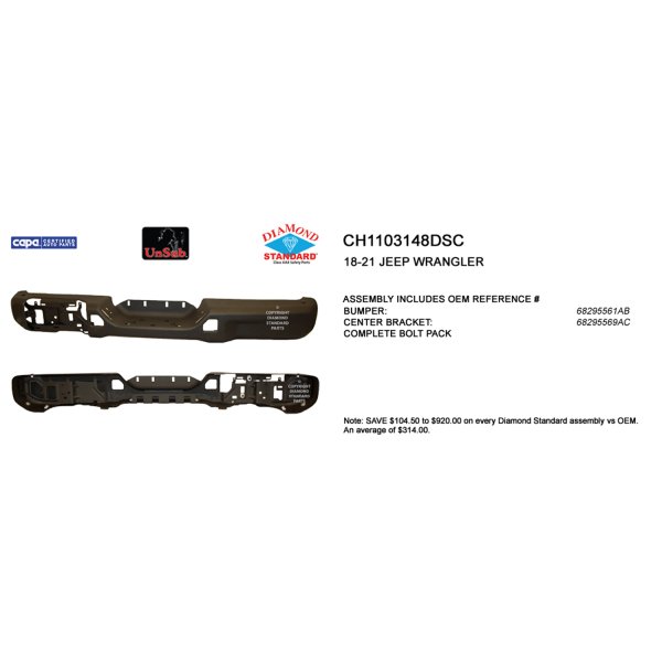 2018 - 2024 Jeep Wrangler Rear Bumper Assembly