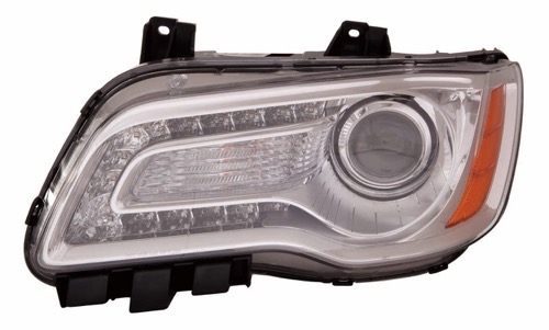 Left (Driver) Headlight Assembly for 2011 - 2014 Chrysler 300 Sedan, Front Headlight Assembly Replacement Housing / Lens / Cover, Halogen, Chrome Bezel, Composite,  68143003AC, Replacement