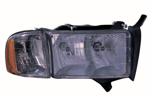 Right (Passenger) Headlight Assembly for 1999 - 2002 Dodge Ram 1500 Front Headlight Housing / Lens / Cover Replacement, with Sport Package; includes Park/Signal/Marker Lights; Composite;  55077024AG