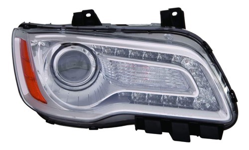 Right (Passenger) Headlight Assembly for 2011 - 2014 Chrysler 300 Sedan, Front Headlight Assembly Replacement Housing/Lens/Cover, Halogen, Chrome Bezel, Composite,  68143002AC, Replacement