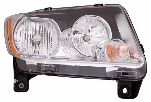Right (Passenger) Headlight Lens/Housing for 2011-2013 Jeep Compass, Front Assembly Replacement Housing/Lens/Cover, Halogen, Without Leveling,  68088868AC Code LMB, Replacement