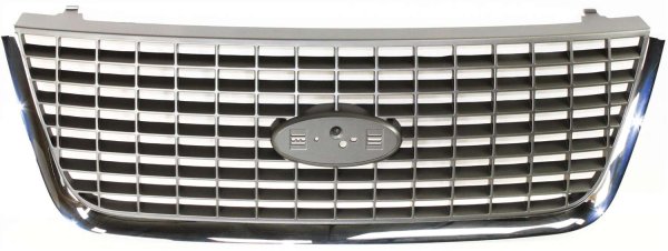 Grille for Ford Expedition 2003-2006, Chrome Shell/Painted Gray Insert, Factory Installed, Compatible with NBX/XLS/XLT Models, Replacement