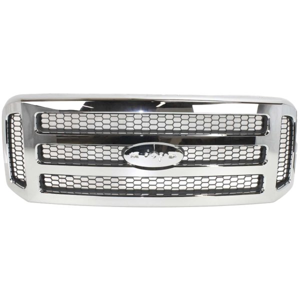 Grille for 2005-2005 Ford Excursion, 2005-2007 F-Series Super Duty, Chrome Shell with Painted Gray Insert, Replacement