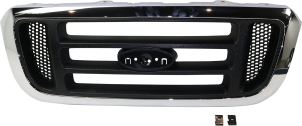 Grille for Ford Ranger 2004-2005, Horizontal Bar Insert, Chrome Shell/Painted Black Insert, 2WD (Two-Wheel Drive), for XL/XLT/Edge/Tremor Models, Replacement