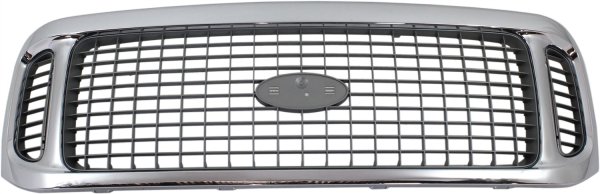 Grille for 2002-2004 Ford Excursion, Chrome Shell with Charcoal Insert, Plastic, Replacement