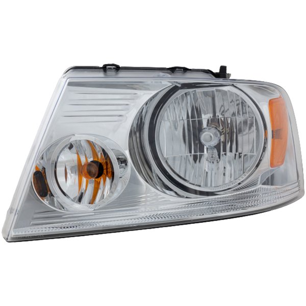 Headlight Assembly for Ford F-150 (2004-2008) and Lincoln Mark LT (2006-2008), Left (Driver), Halogen, with Chrome Trim, Replacement